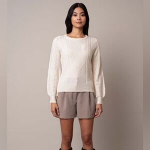 Cyrus Sweater Dimensional Cable Knit Winter White Crew Neck - L